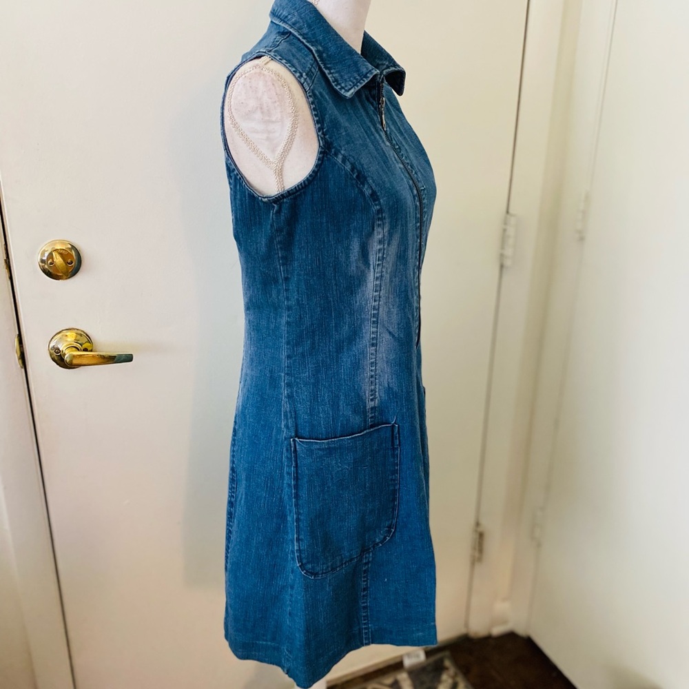 Sleeveless Denim Zip-Front Dress - Blue - Picture 5 of 8